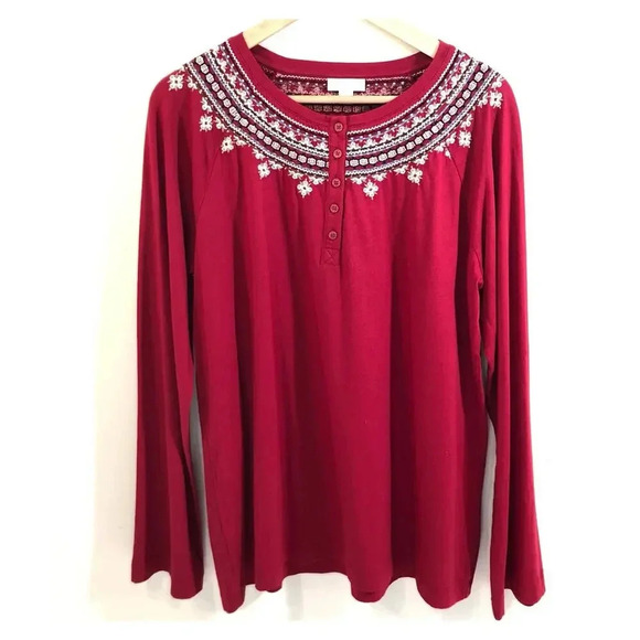 J. Jill Embroidered Christmas Top Long Sleeve Relaxed Fit Festive Size M - Picture 2 of 6